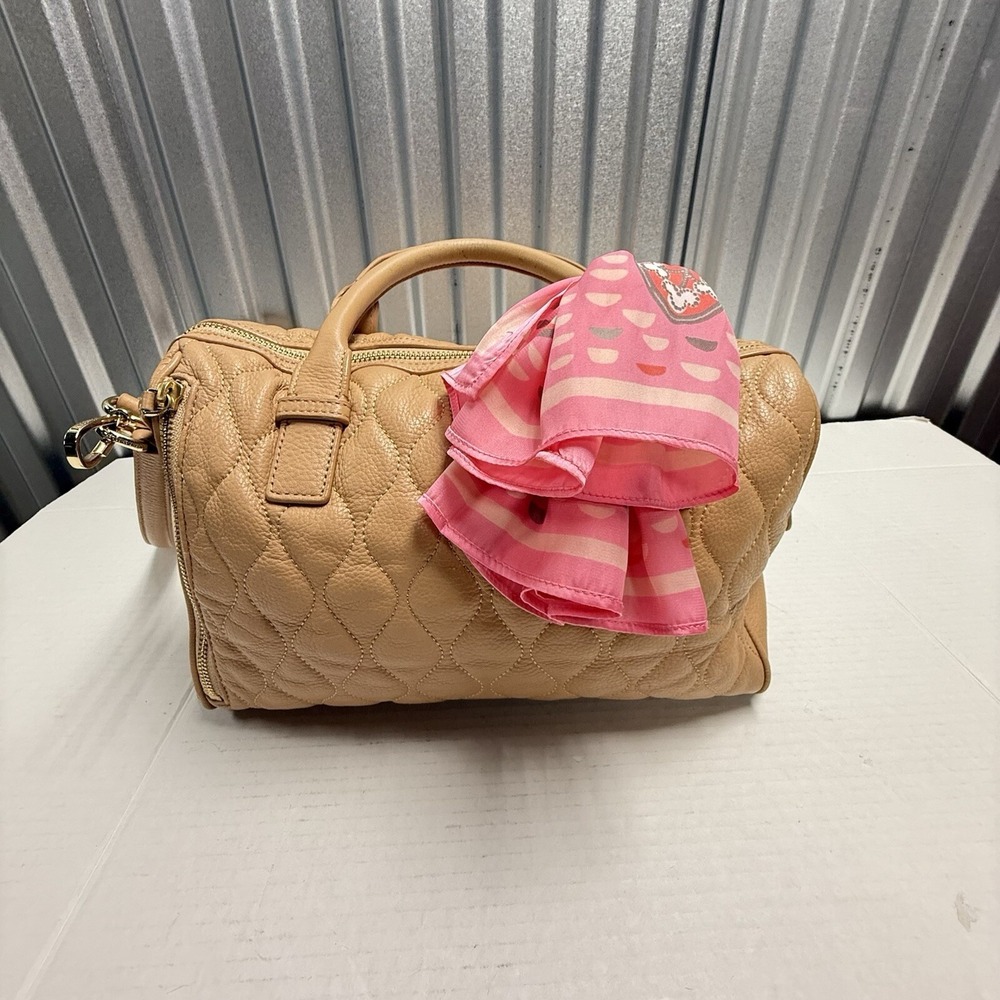 Vera Bradley Marlow Quilted Leather Satchel in Brown With Pink Bradley Scarf